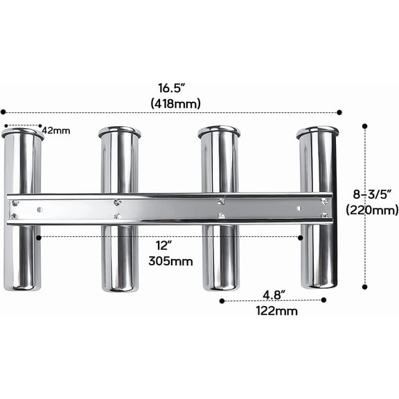 Wall-Mounted Fishing Rod Holder for Boat, Stainless Steel 4 Tubes Vertical Rod Rack