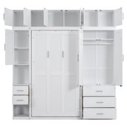 EUROCO Wood Murphy Bed, Storage Wall Bed with Cabinets and Drawers, Clever Furniture Set with Wardrobe for Living Room, Assemble Video Provided, Twin