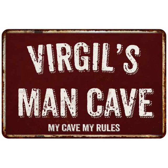 VIRGIL'S Man Cave Red Grunge Gift Sign Metal 12x18 Decor 208120003358