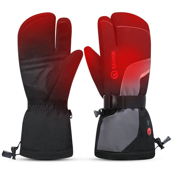 SAVIOR HEAT Heated Mittens for Men & Women – Rechargeable 7.4V 2200mAh, Touchscreen Waterproof Ski Gloves for Skiing, Snowboarding, Camping, Hiking