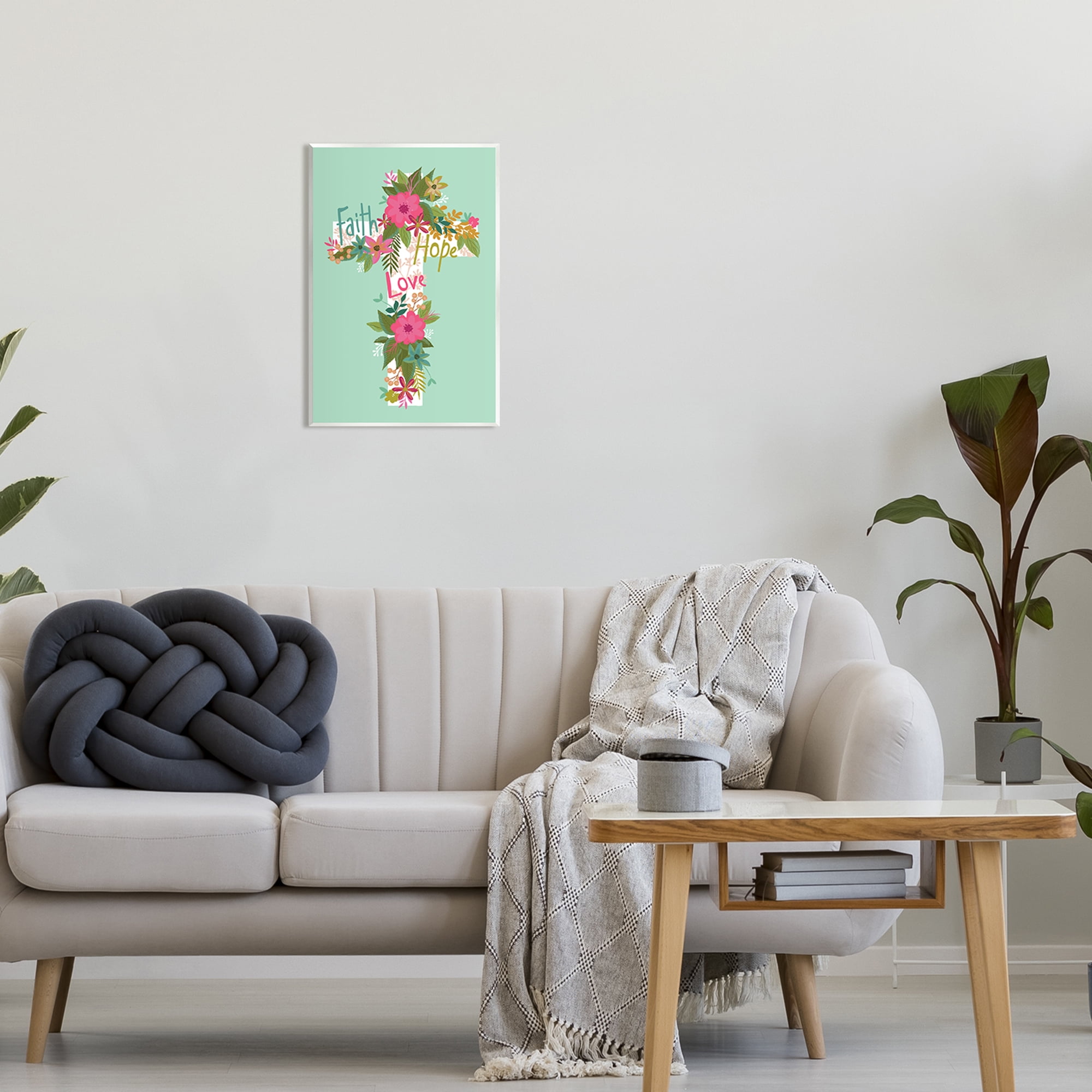 Stupell Industries Faith Hope Love Floral Cross Religious Painting Unframed Art Print Wall Art