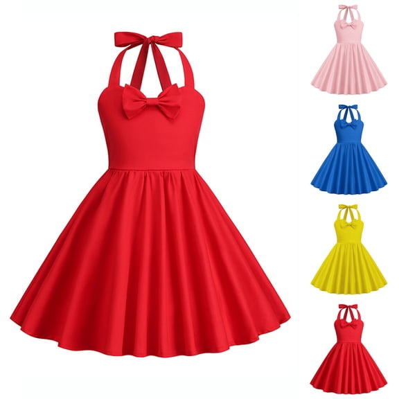 Swuxness Girl's Casual Sleeveless Princess Dress, Toddler Special Occasion Dresses, Kids GirlNeck Waist Cinched Solid ColorComfortable Long Dress Yellow, 5-6 Years