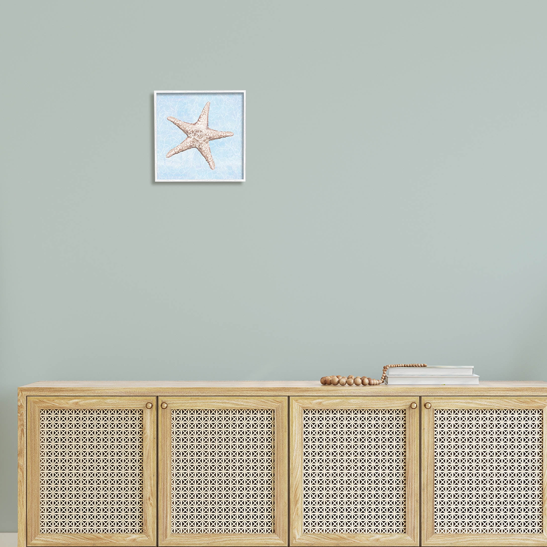 Detailed Starfish Blue Water Pattern Animals & Insects Graphic Art White Framed Art Print Wall Art