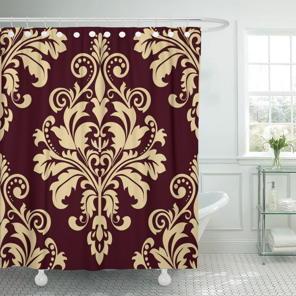 PKNMT Luxury Floral Pattern Baroque Damask Gold and Black Red Polyester
