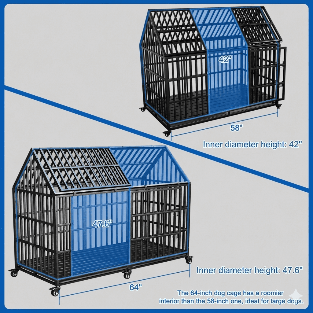 64'' Heavy Duty Dog Crate, Extra Large Dog Cage for Large Dogs, Indestructible Dog Crate, Dog Kennel Indoor for Two Dogs