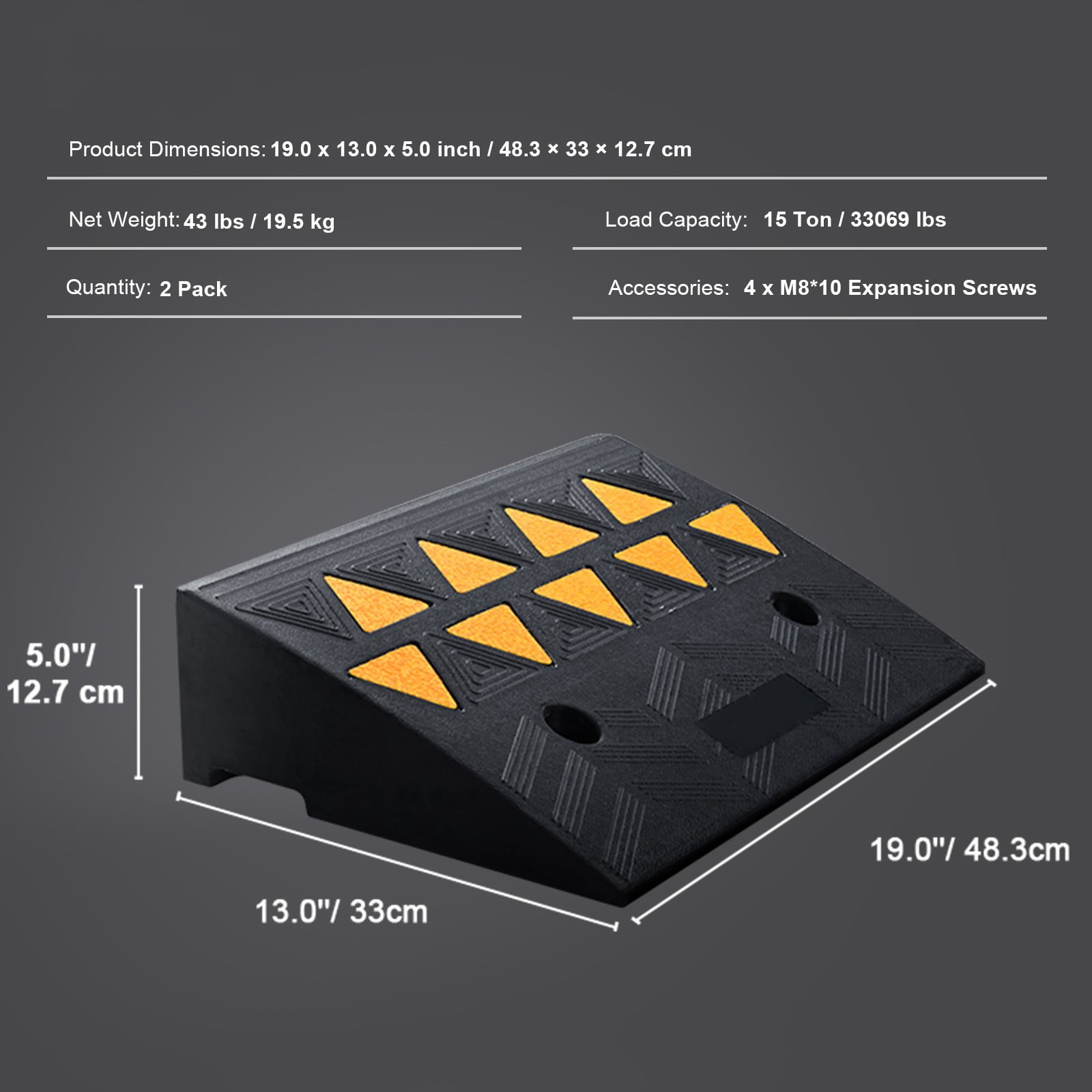 KFFKFF Sturdy Rubber Ramp Set of 2, Elevates 5" with Robust 33069 lbs/15 T Load Capacity, Threshold Ramps for Driveways, Designed with a Secure Grid Framework for Vehicles, Wheelchairs, Bicycles