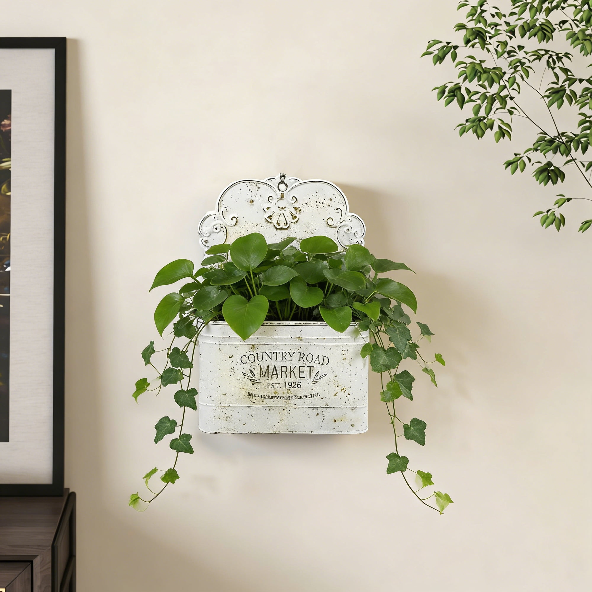 Galvanized Metal Wall Planter - Rustic Vintage Wall Mounted Planters for Indoor Outdoor Plants Farmhouse Hanging Plant Holder Decor (13.2" L x 9.5" H)