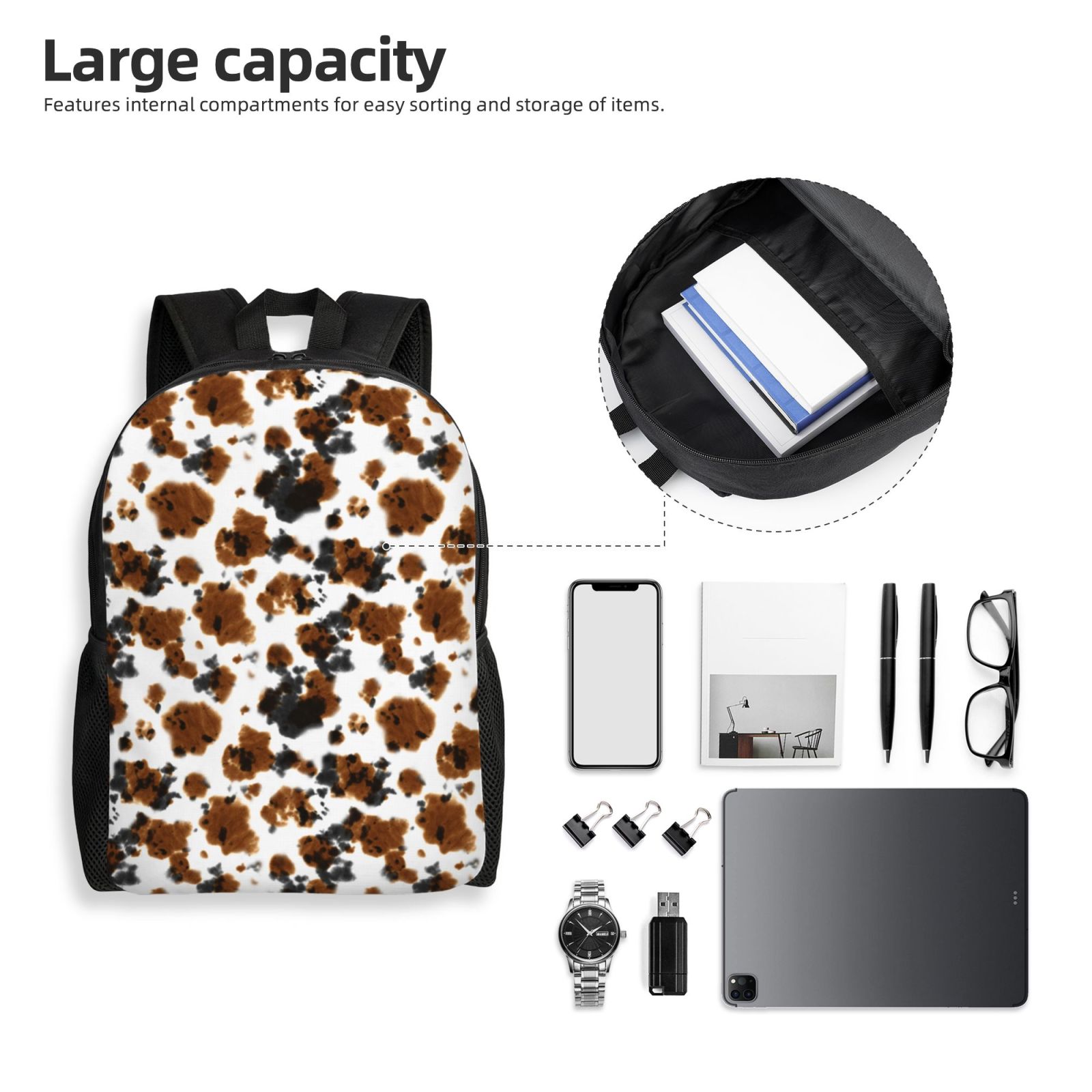 Ratiio Cow Tie Dye Print Backpack with Padded 15-inch Laptop Sleeve- Spacious and Durable Daypack for Work and Travel