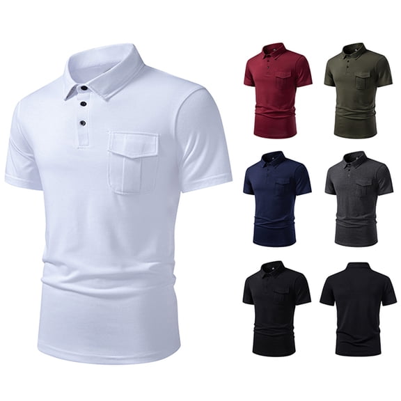 FRSASU Men's Polo Shirts Short Sleeve Casual Classic Solid Summer Collared Golf Shirts with Pocket White