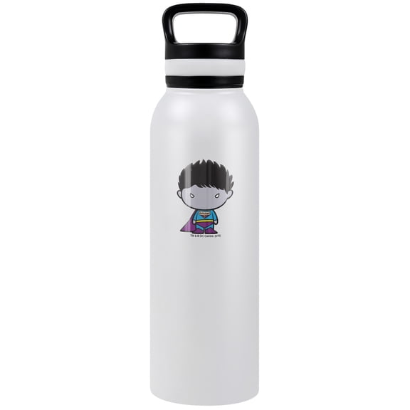 Superman Official Bizarro Cute Chibi Character 24 oz Insulated Canteen Water Bottle, Leak Resistant, Vacuum Insulated Stainless Steel with Loop Cap, White