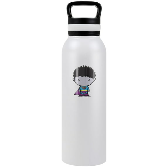Superman Official Bizarro Cute Chibi Character 24 oz Insulated Canteen Water Bottle, Leak Resistant, Vacuum Insulated Stainless Steel with Loop Cap, White