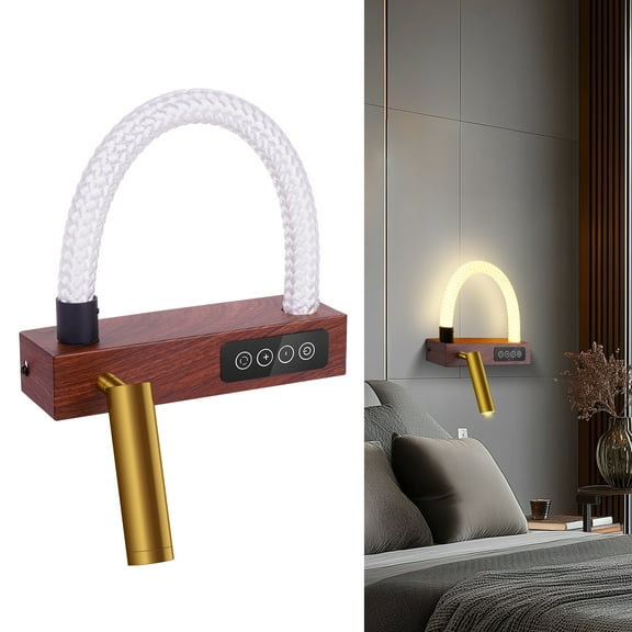 Frideko Home Dragon Weave Magnetic Wall Mouted Light, 3-Color Dimmable LED Sconce Light with Reading Lamp, Wood Finish Modern Night Light for Bedroom, Hallway, Living Room