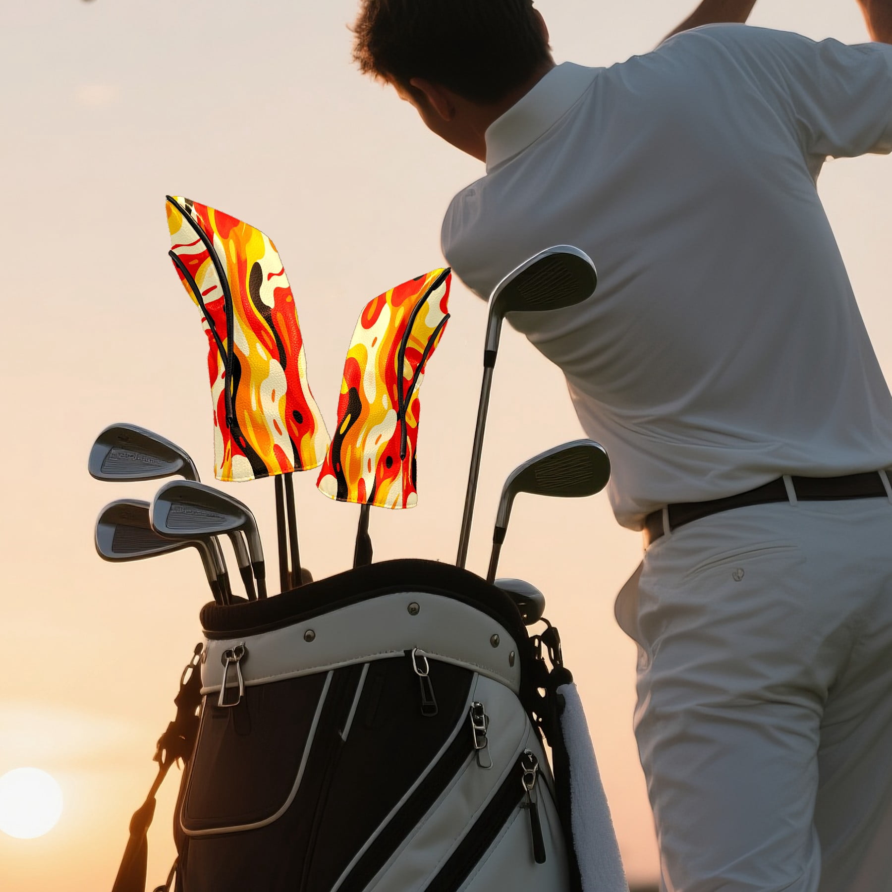 Golf Club Covers PU Leather Waterproof Head Covers for Fairway Woods Hybrids Abstract Pattern