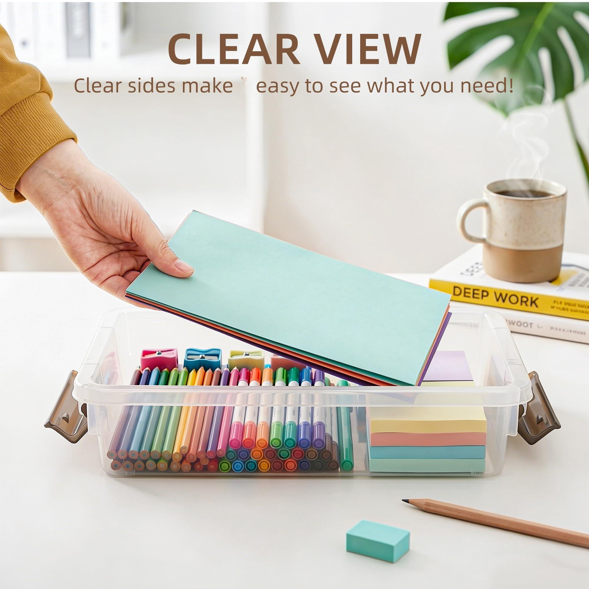 3 PCS Clear Plastic Storage Bins with Latching Lids Stackable Portable Organizers for Documents Photos Scrapbook B5 Paper Storage Containers