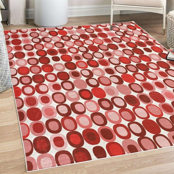 Mid Century Decorative Rug, Retro-Themed Styled Round Edged Mosaic Inspired Repeated Square Motif, Quality Carpet for Bedroom Dorm and Living Room, 6 Sizes, Dark Coral, by Ambesonne