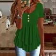 thumbnail image 2 of Timegard Womens Tops Round Neck Button Short Sleeve Ruffle Loose Comfy Blouse Casual Summer Fashion, 2 of 6