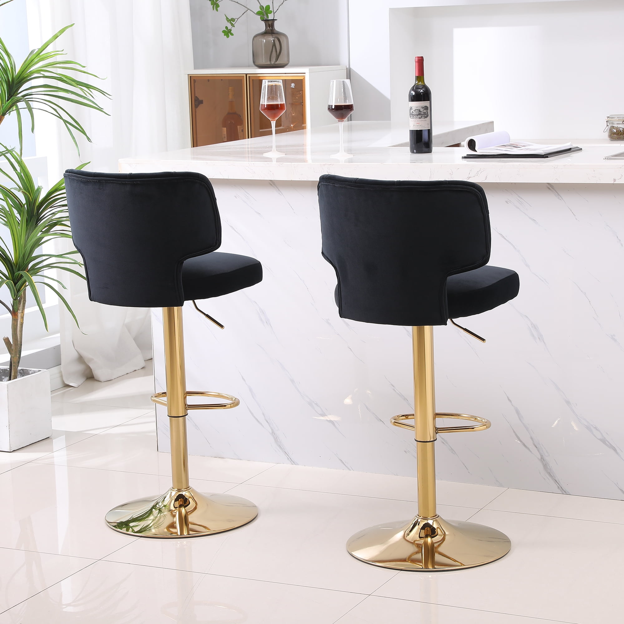 Resenkos Set of 2 Velvet Bar Stools Dining Chairs with Adjustable Counter Height Footrest Tufted Upholstered, Black Resenkos Set of 2 Velvet Bar Stools Dining Chairs with Adjustable Counter Height Footrest Tufted Upholstered, Black