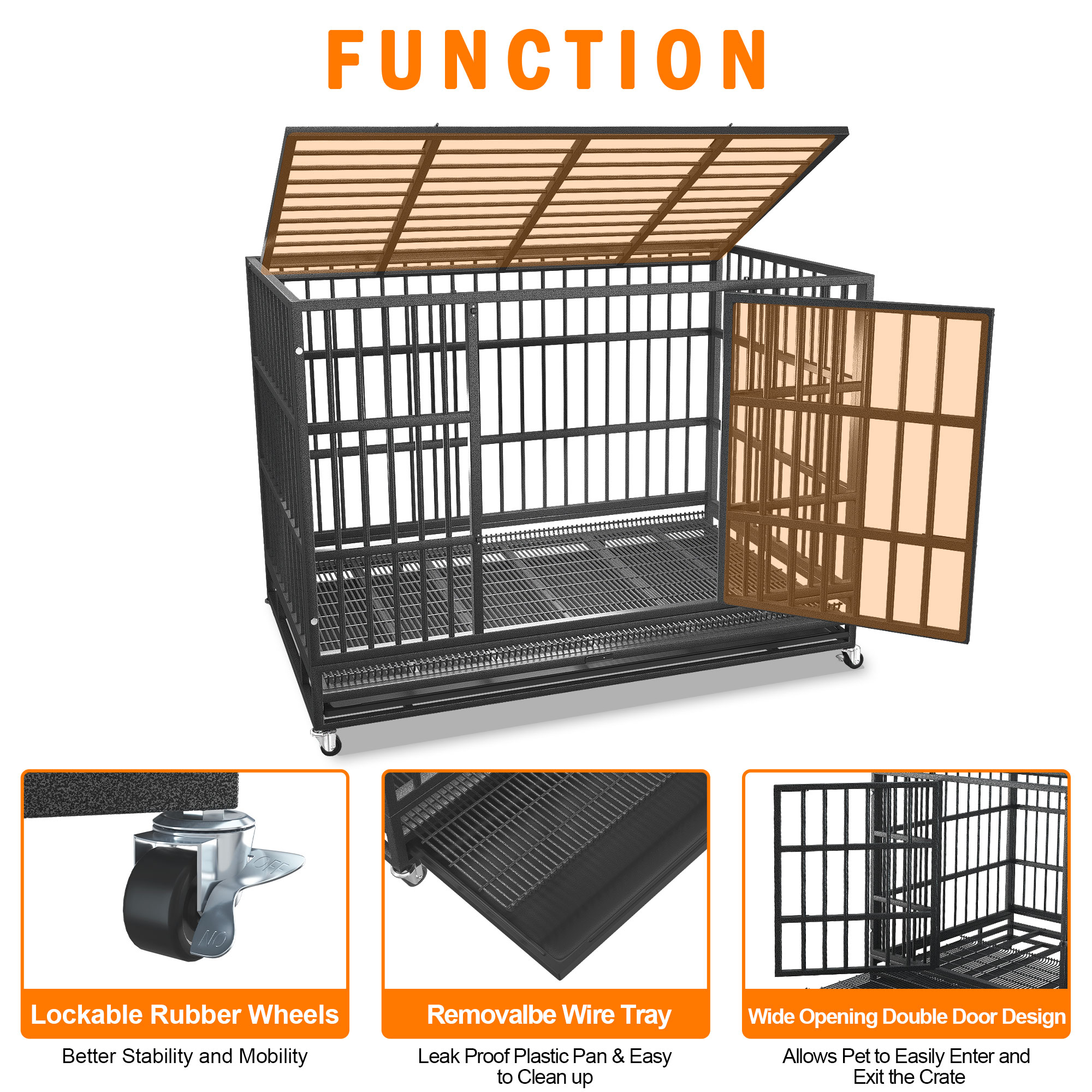 BOLDBONE 48" Heavy Duty Dog Crate with Wheels photo 5