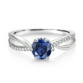 thumbnail image 2 of Gem Stone King 925 Sterling Silver Ring Round Created Sapphire and Moissanite (1.08 Cttw) (Size 8), 2 of 4