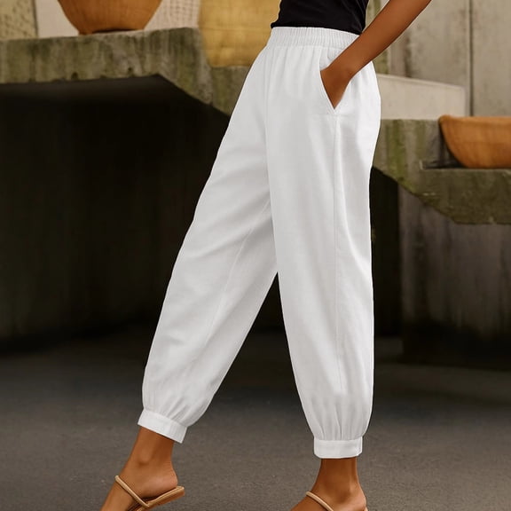 Women's High Waisted Skinny Pants Trousers Slacks with Pockets Elastic Waistband Stretchy Solid Color Casual Daily Work Office Lounge Wear Travel Essentials for Women | Aestivo,White L