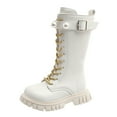 thumbnail image 6 of Girls Boots,Winter Autumn Girls Fashion Boots With Pearl Buckle and Golden Laces High Top Footwear Youth Teen,Toddler Boots,White,8-9 Years, 6 of 7