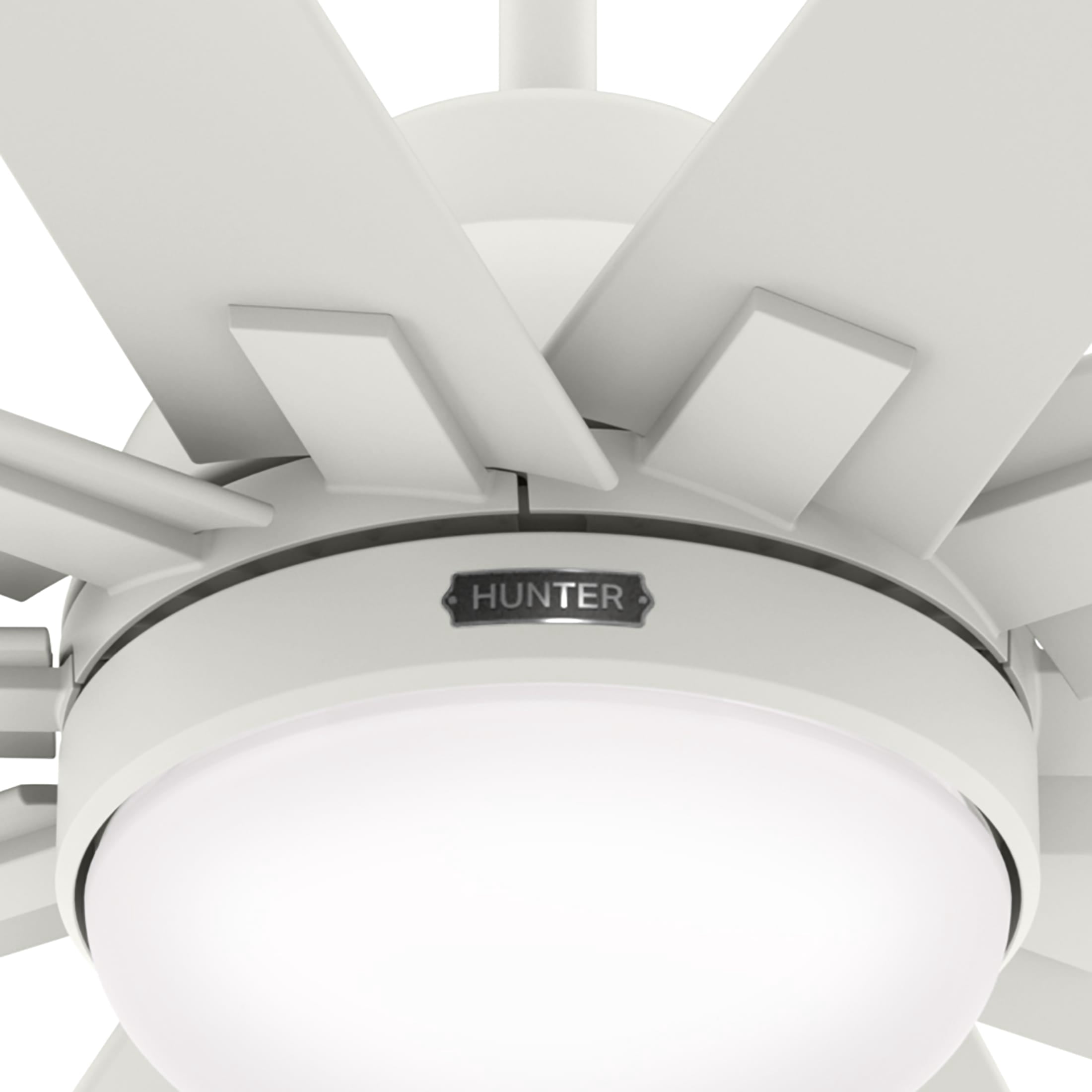 Hunter 60 inch Outdoor or Indoor Ceiling Fan with LED Light - White Ceiling Fan with Wall Control, For Patio, Garage, or Porch, Quiet, Standard Mount, 10 Blades - Overton 50720, Matte White
