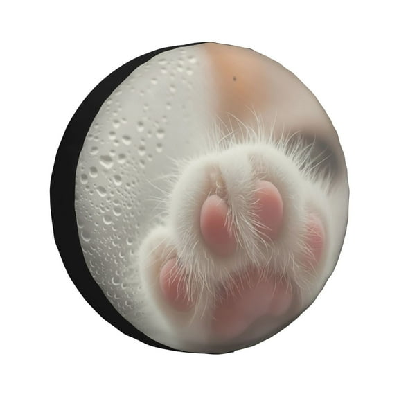 Fuzoiu Raindrop Kitten Paw Print Universal Spare Tire Cover with Buckle Strap, Waterproof Wheel Covers for Jeep, Trailer, RV, Truck and All Car-14 inch