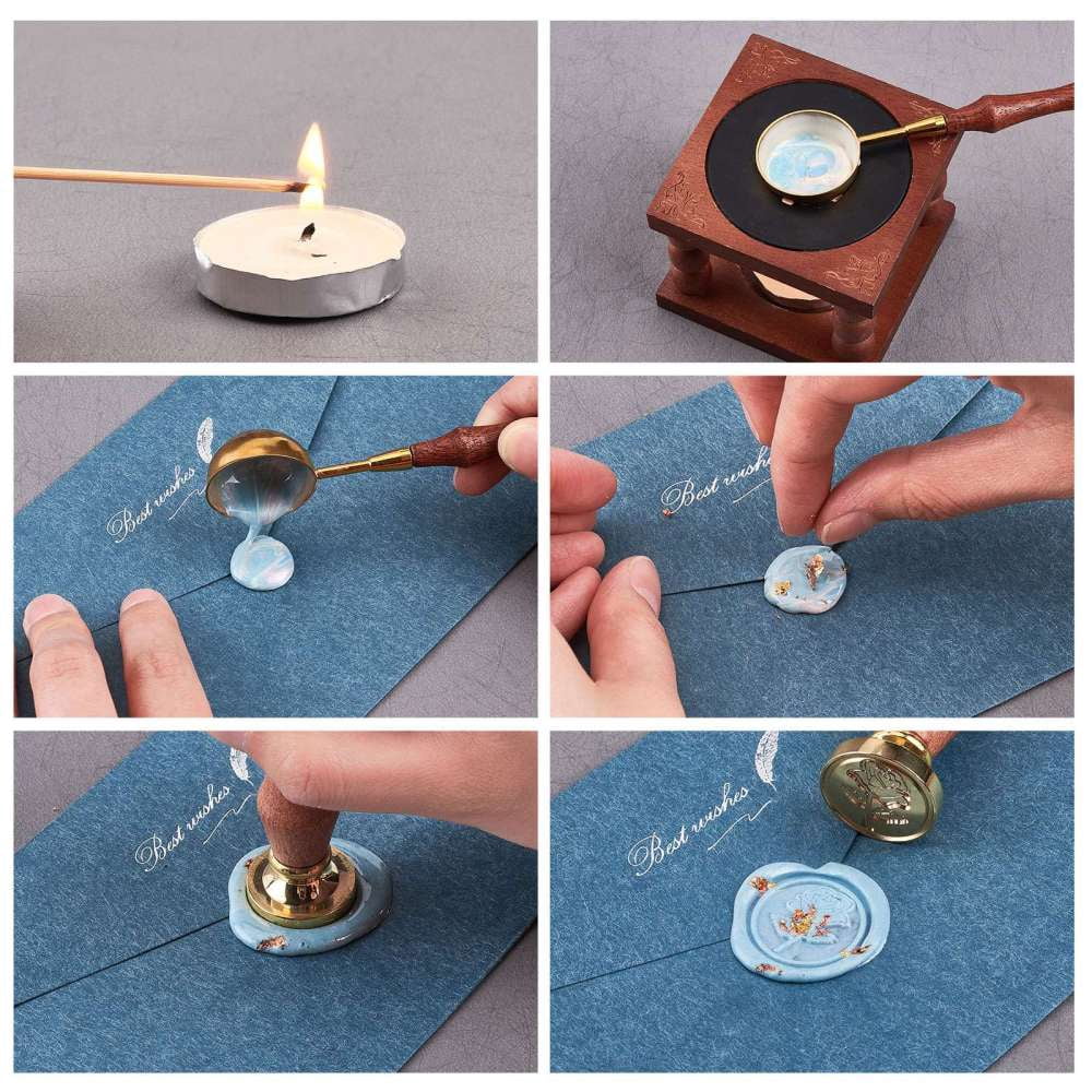 DIY Scrapbook Kits with Wood Alloy Wax Furnace Sealing Wax Sticks without Wicks Candle Metallic Marker Pens UV Gel Nail Art Tinfoil Marble Pattern Porcelain Cup Coasters Mixed color 9.8x7.6x6cm