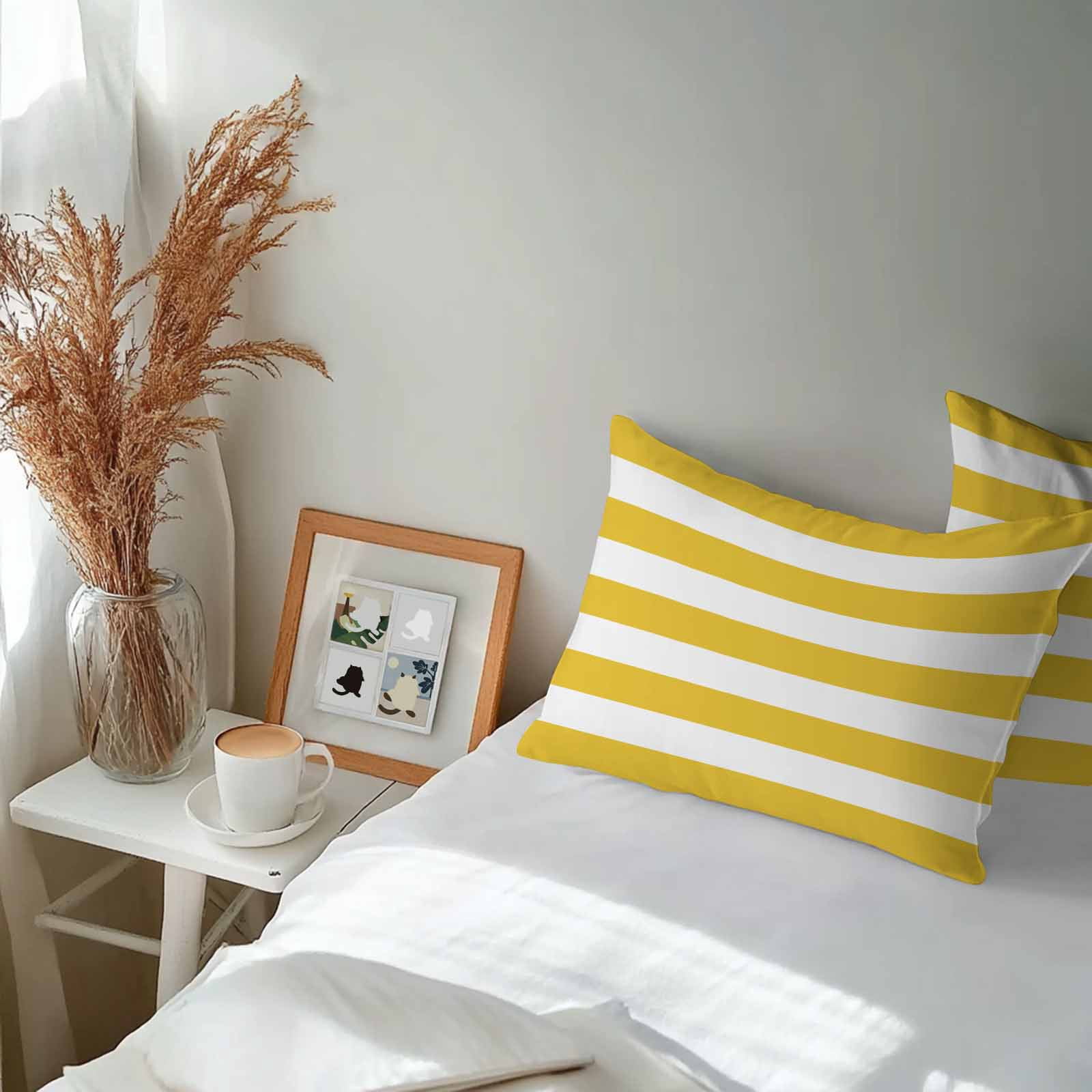 Outdoor Waterproof Throw Pillow Covers Set of 2 Yellow White Stripe Decorative Pillowcases Lumbar Outdoor Pillows Cushion Case 20x12 Inch Simple Style Striped Patio Pillows for Couch Sofa Bed Garden