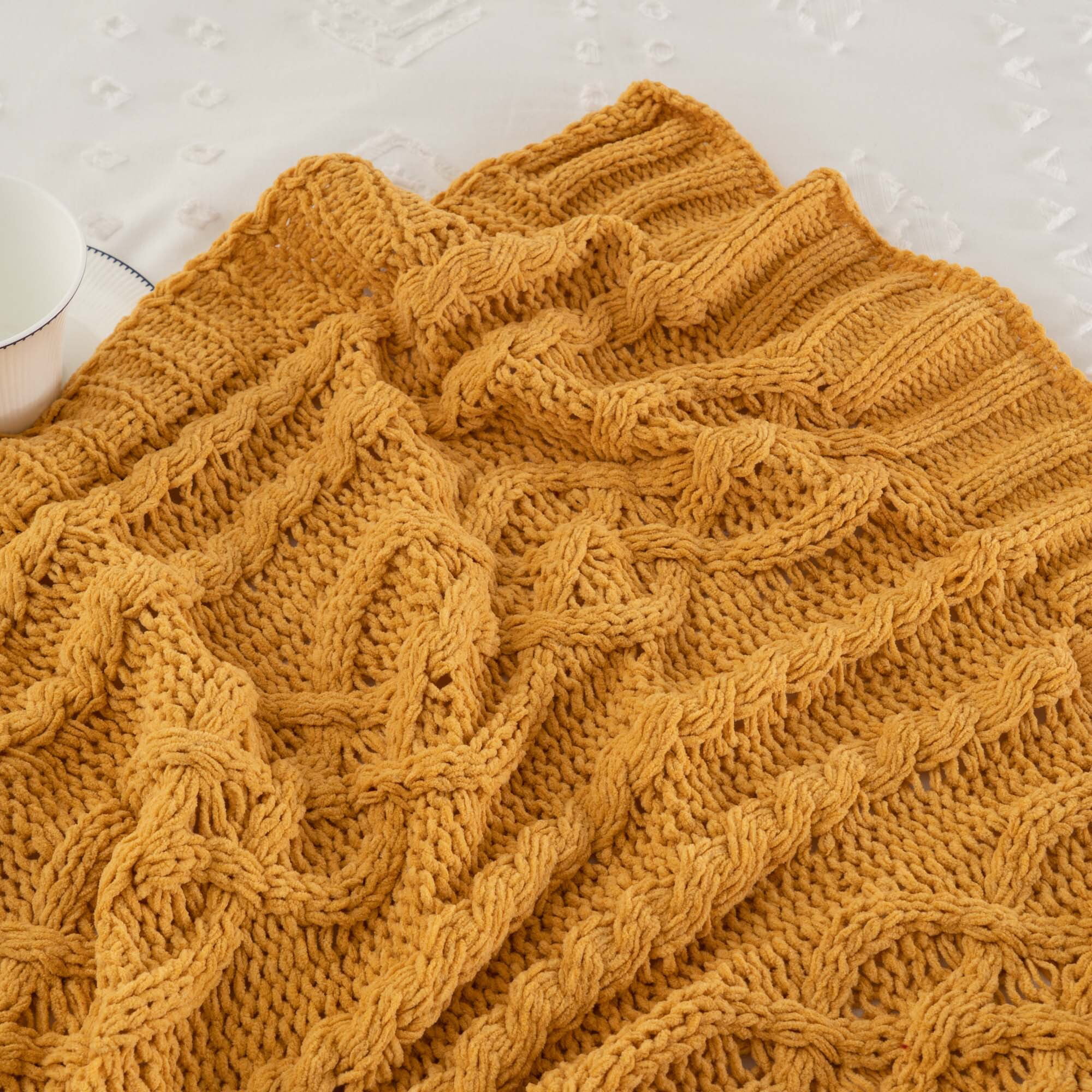Promotional Vanilla Heather Cable Knit Chenille Blanket-Debossed