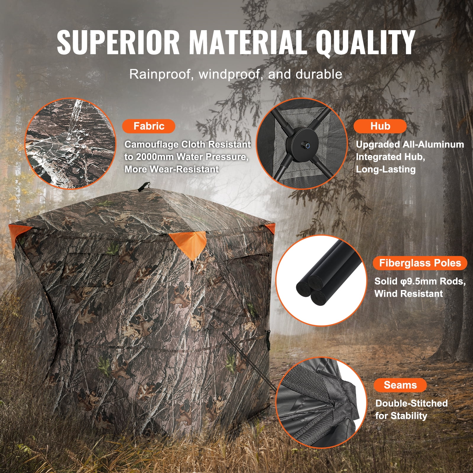 VEVOR Hunting Blind, 270° Ground Blind, 2-3 Person Pop Up Deer Blind for Hunting with Carrying Bag, Portable Resilient Hunting Tent, 3 Horizontal Windows for Turkey and Deer Hunting