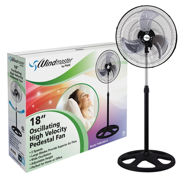 PAMI Ventilador de pedestal oscilante de alta velocidad de 18 pulgadas - Ventilador de piso portátil con 3 niveles de velocidad y altura ajustable - Potente ventilador de pie con flujo de aire - Venti