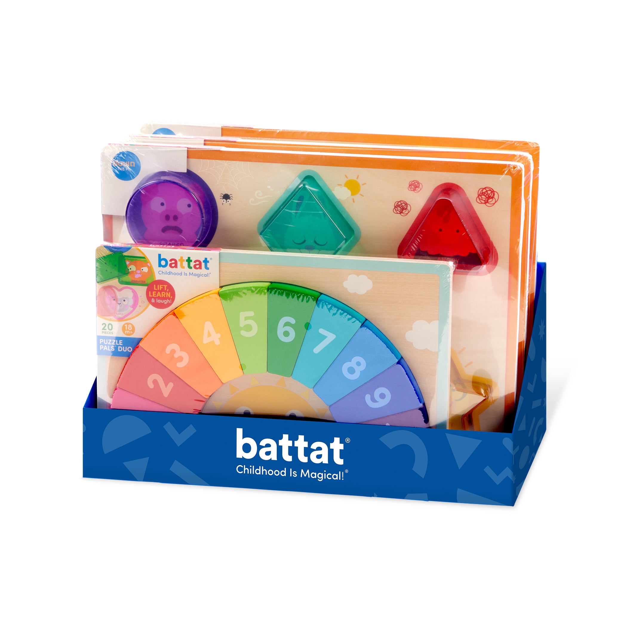 Battat Puzzle Pals Duo Wooden Colors, Shapes, and Feelings Puzzles Set for 18 Months +