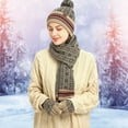 thumbnail image 3 of Women Winter Beanie Hat Long Scarf Touchscreen Gloves Set with Fleece Lined Jacquard Warm Knitted Hat with Plush Ball, 3 of 8