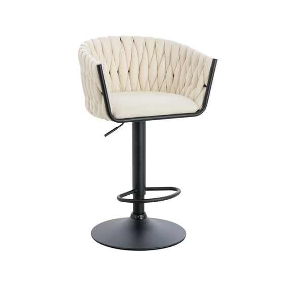 Banco para barra, en terciopelo diseño trenzado, altura ajustable, giratorio, acolchonado, estructura negro mate, vanguardista, posapié SKU EL19522 BK BEIGE TERC