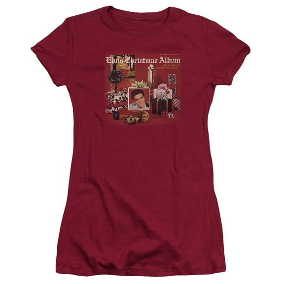 Elvis Presley Christmas Album Junior Women's Sheer T-Shirt Cardinal