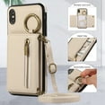 thumbnail image 3 of Crossbody Wallet Case for iPhone X/XS, with Shoulder Strap Card Slots Ring Holder, Magnetic Flip Folio Zipper Purse Case, PU Leather Kickstand Cover Handbag for iPhone X/XS, Beige, 3 of 10