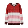 thumbnail image 4 of Pompotops T-Shirt Décontracté à Manches Longues Col en V Rayé avec Fermeture Éclair Imprimé pour Femmes, 4 of 5