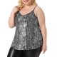 thumbnail image 4 of Tops sin mangas de lentejuelas de talla grande para mujeres, camiseta de bronceado con escote en V, chaleco de lentejuelas 1X negro plateado, 4 of 6