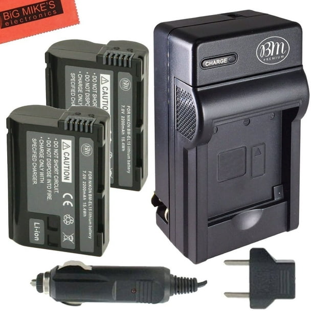 BM Premium 2 Pack de Batteries EN-EL15 et Chargeur de Batterie pour Nikon 1 V1, D500, D600, D610, D750, D800, D800E, D810, D810A, D850, D7000, D7100, D7200, D7500 Appareil Photo Numérique de Remplacement