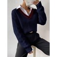 thumbnail image 6 of Women Chunky Knit Long‑Sleeve Sweater With Striped Trim and Dropped Shoulder, 6 of 6