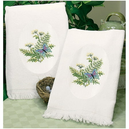Dimensions "Botanical Butterflies" Guest Towels Stamped Embroidery, 16" x 26"