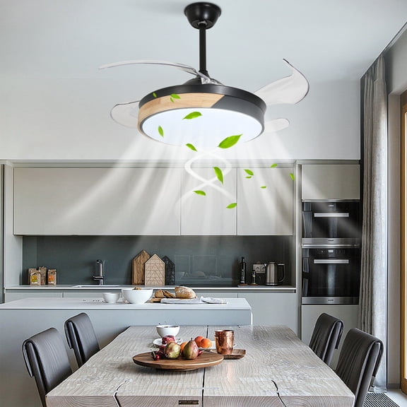 42 in Black Indoor 4 Blades LED Ceiling Fan Chandelier With Remote Control W/o Bulb for Living Rooms