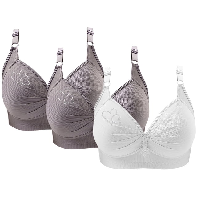 Bras for Women, 3PCS Womans Printing Gathered Together Large Size Daily Bra Underwear No Rims