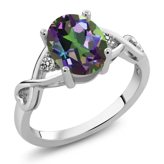 Gem Stone King 925 Sterling Silver Green Mystic Topaz and White Diamond Women Ring (1.86 Ct Oval 9X7MM, Size 8)