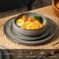 thumbnail image 4 of ALOFMO 12-Piece Sage Green Reactive Glaze Stoneware Dinnerware Set with Subtle Rim, Service for 4, Microwave & Dishwasher Safe, 4 of 9