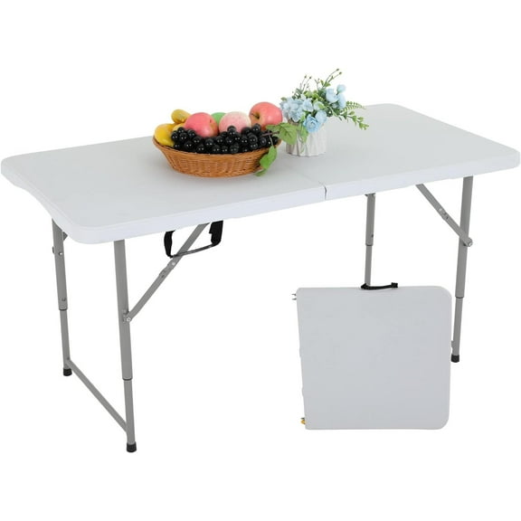 FASCK 4ft Folding Table White Plastic Portable Long Foldable Tables Indoor Outdoor Party Picnic Camping Fold Table 4Foot
