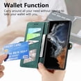 thumbnail image 4 of SaniMore for Samsung Galaxy S23 Ultra (6.8") Case, PU Leather Embossed Lines Wristlet Zipper Cash Pocket Card Slots Magnetic Flip Stand Full Protective TPU Shell Anti-drop Business Design, Green, 4 of 10