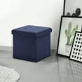 Seville Classics Foldable Tufted Storage Cube Ottoman, Midnight Blue