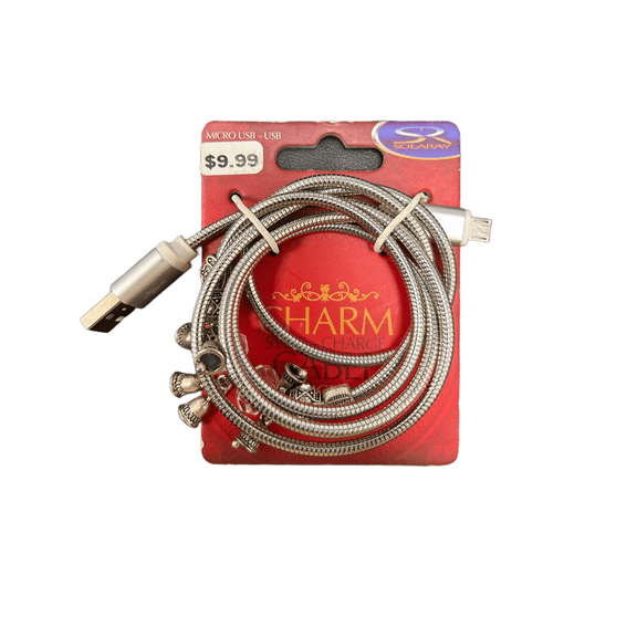 3 ft Jeweled Micro USB Cable, Stylish Charging with Sparkling Beads, Charms, Durable Design for Smartphones, Tablets, Micro USB Devices, Glamorous Accessory for Everyday Use, Vibrant Colors, Silver